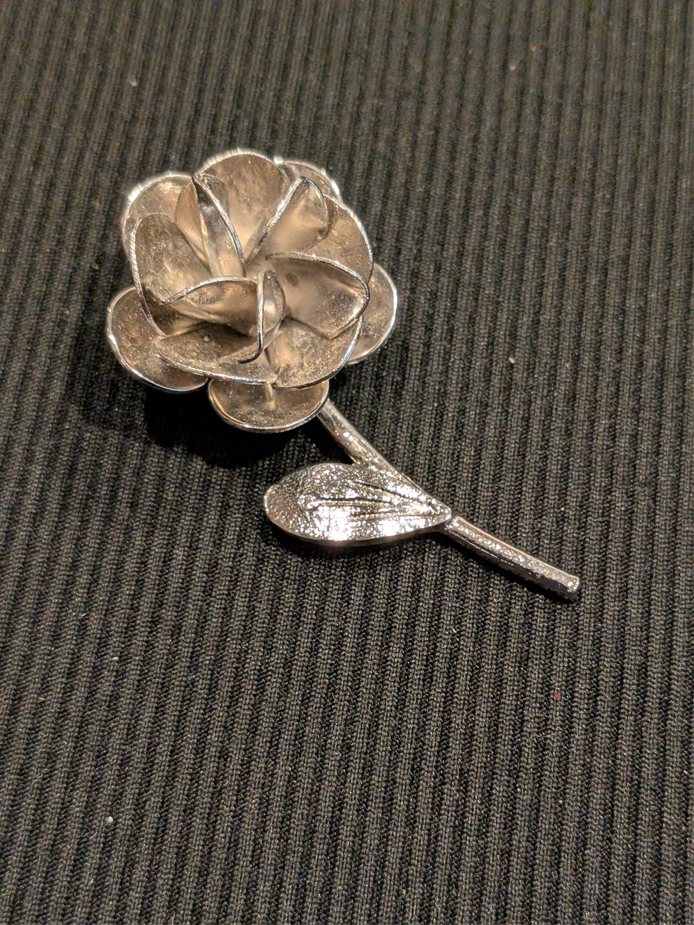 Silver Tone Rose Brooch Pin - Elegant Flower Accessory Vintage 1960s
